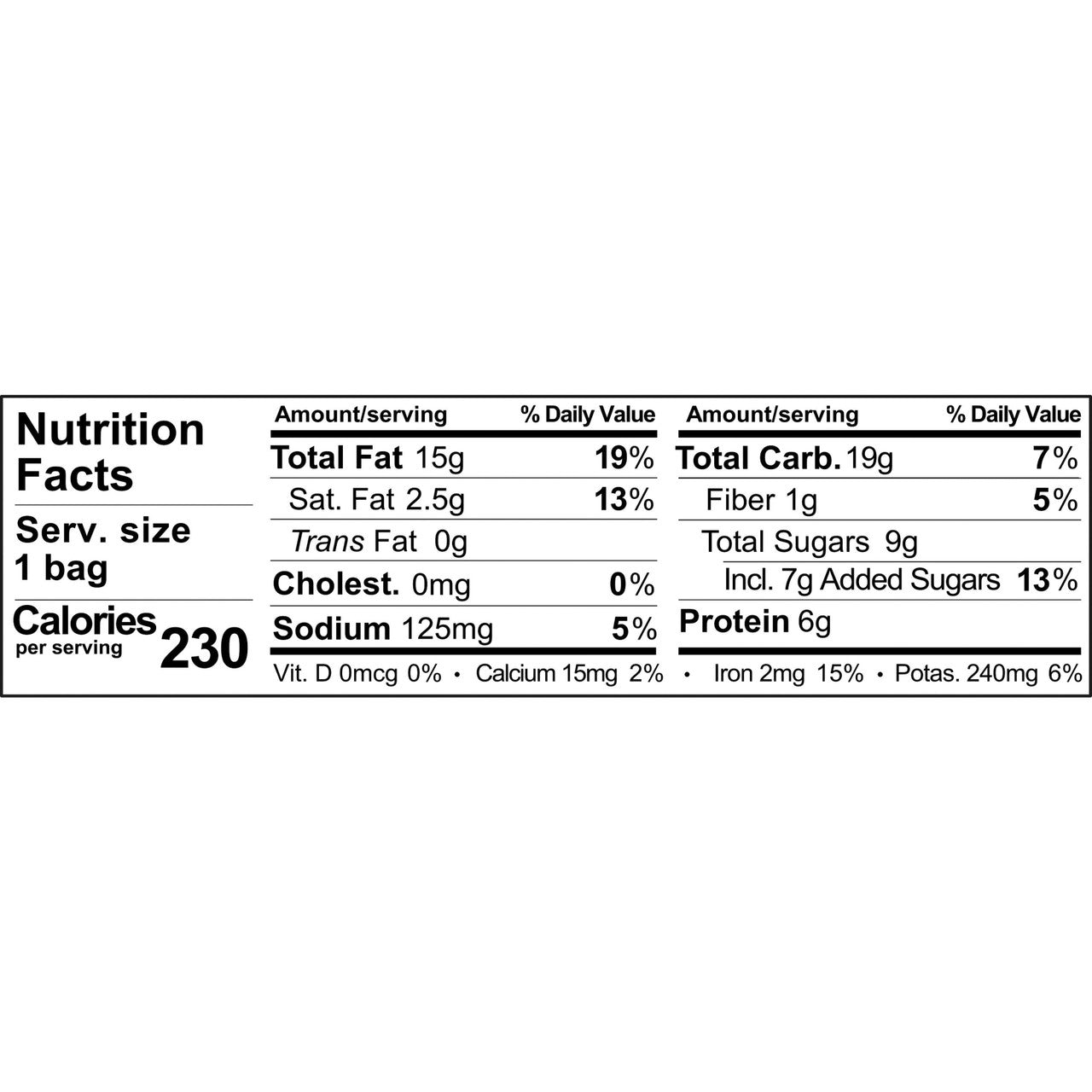 Nutrition facts label for a product on a white background