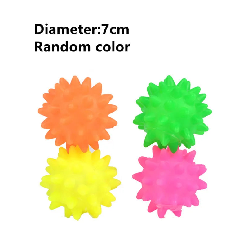 Four colorful spiky balls with a diameter of 7cm on a white background.