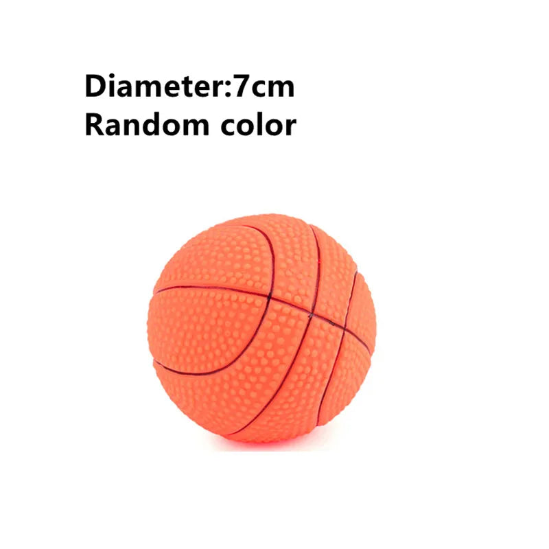 Small orange basketball with text indicating diameter and color randomness on a white background