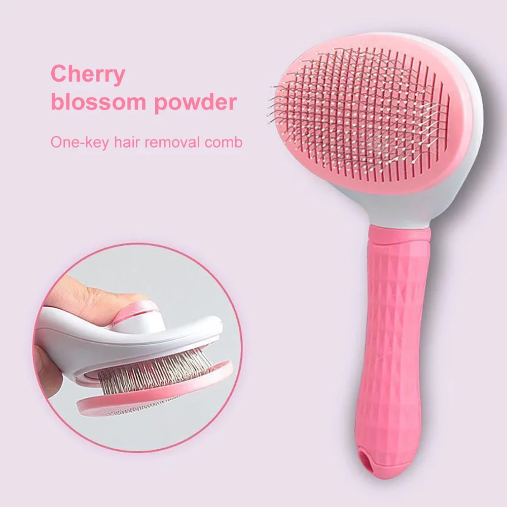 Pink hair removal comb with cherry blossom powder on a light pink background