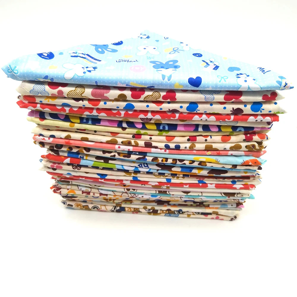 Stack of colorful fabric swatches on a white background