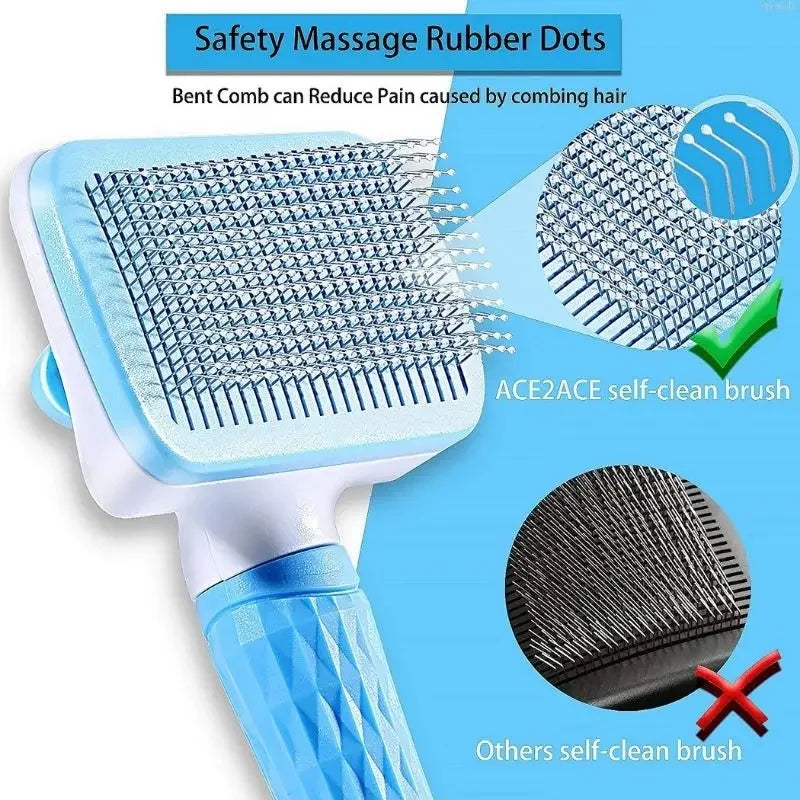 Pet grooming brush with massage rubber dots on a blue background