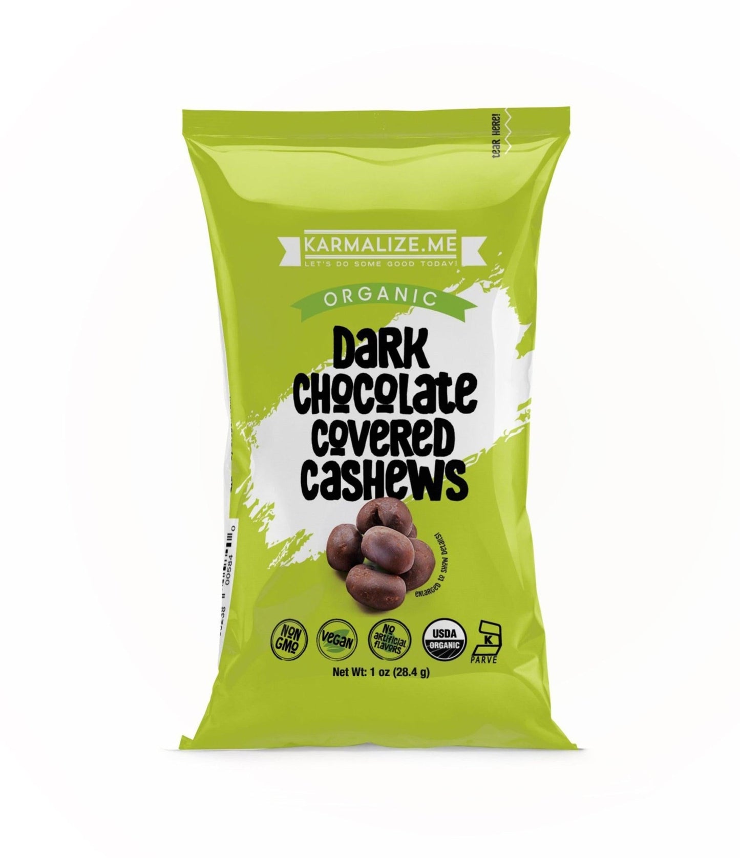 Organic Vegan Dark Chocolate Covered Cashews (Pack of 6 - 1 oz)