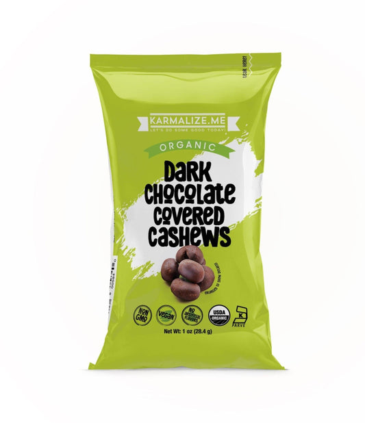 Organic Vegan Dark Chocolate Covered Cashews (Pack of 6 - 1 oz)