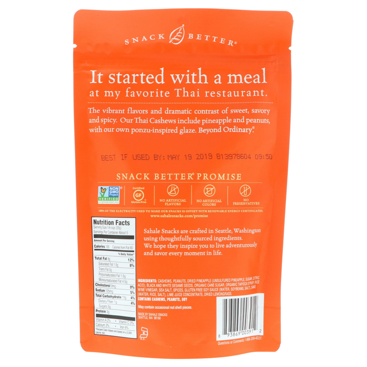 Sahale Thai Cashews (Pack of 6 - 4 oz)